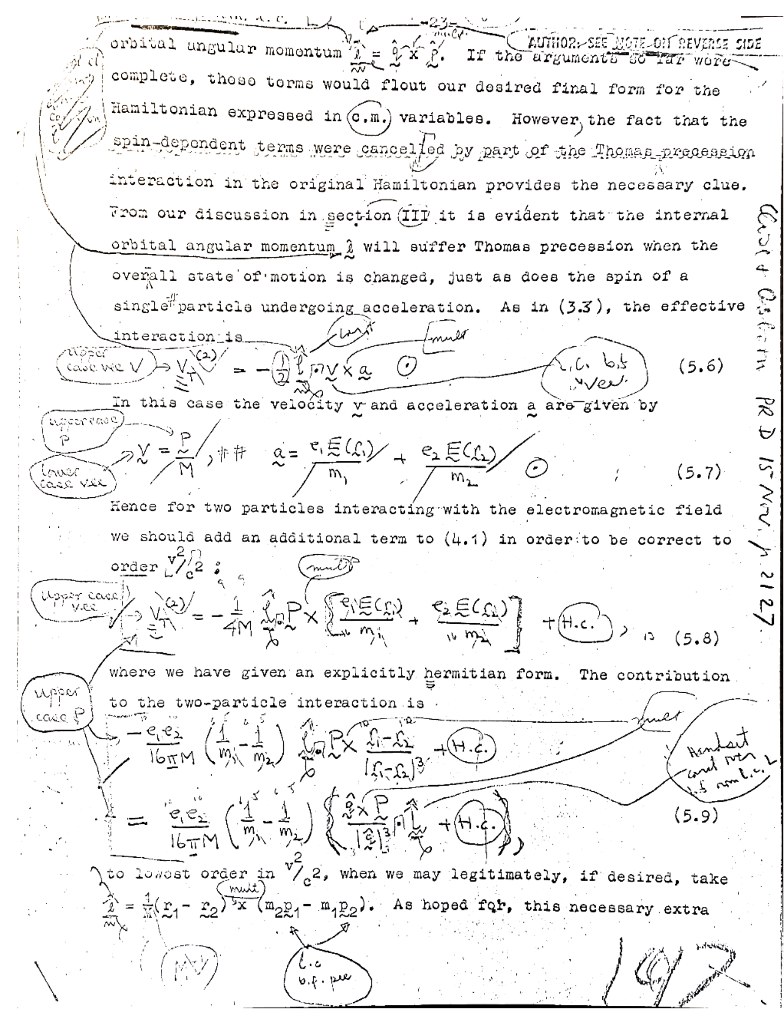Typed piece of paper with lots of edits, circles, and equations added