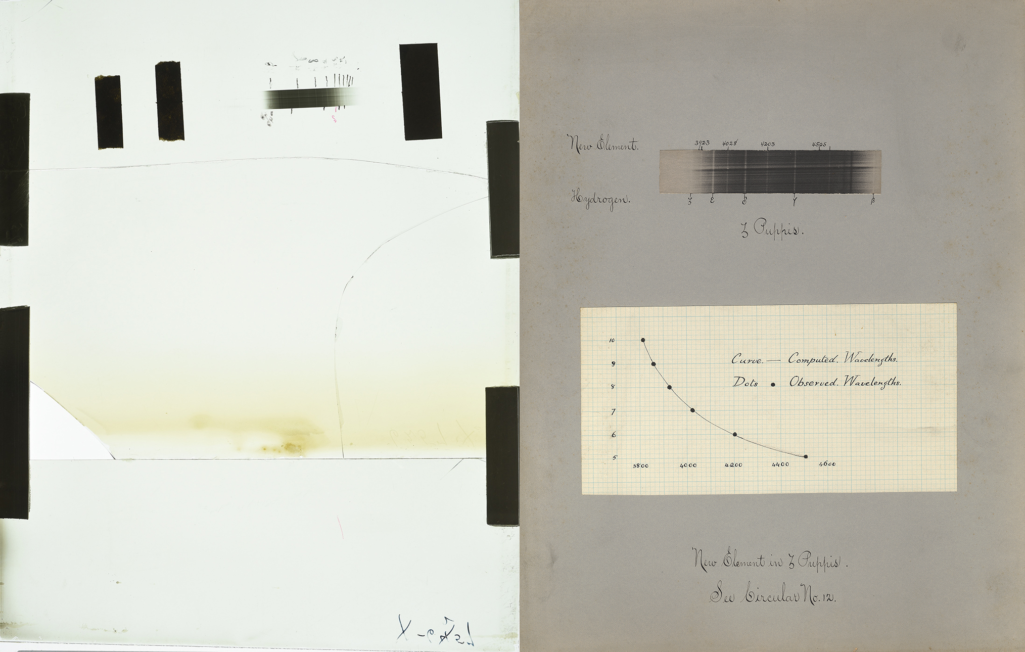 Zeta Puppis glass plate and spectrum plot