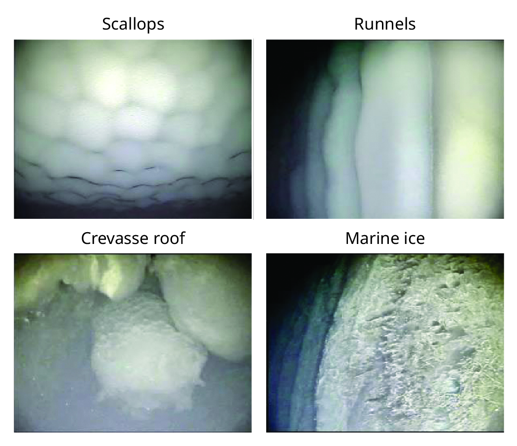 Four images of underwater ice.