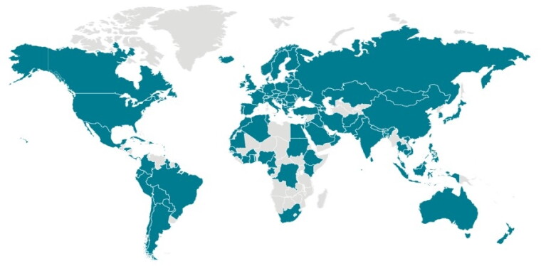Countries with confirmed cases of the coronavirus disease COVID-19 as of March 14.