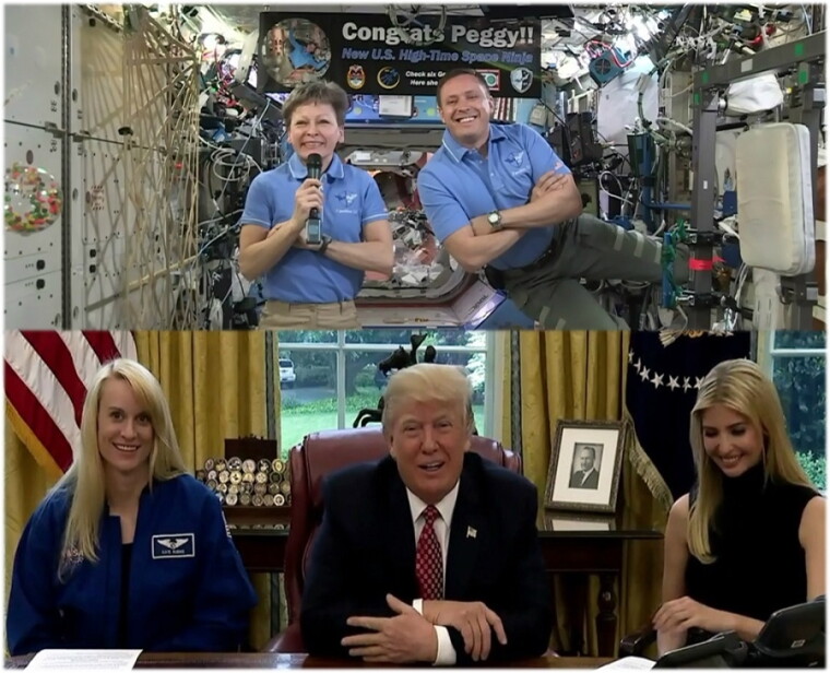 President Trump speaks with astronaut Peggy Whiston
