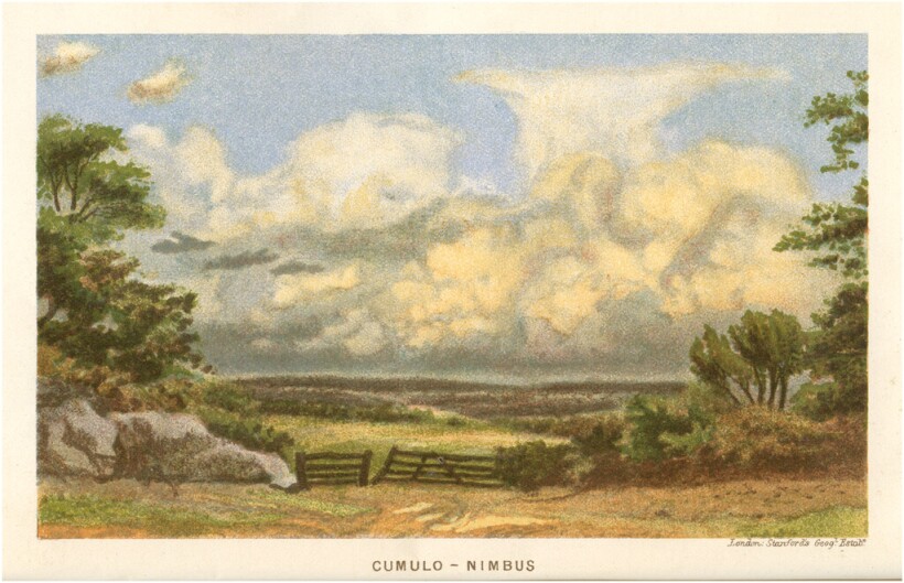 Colorful country scene with large cloud above
