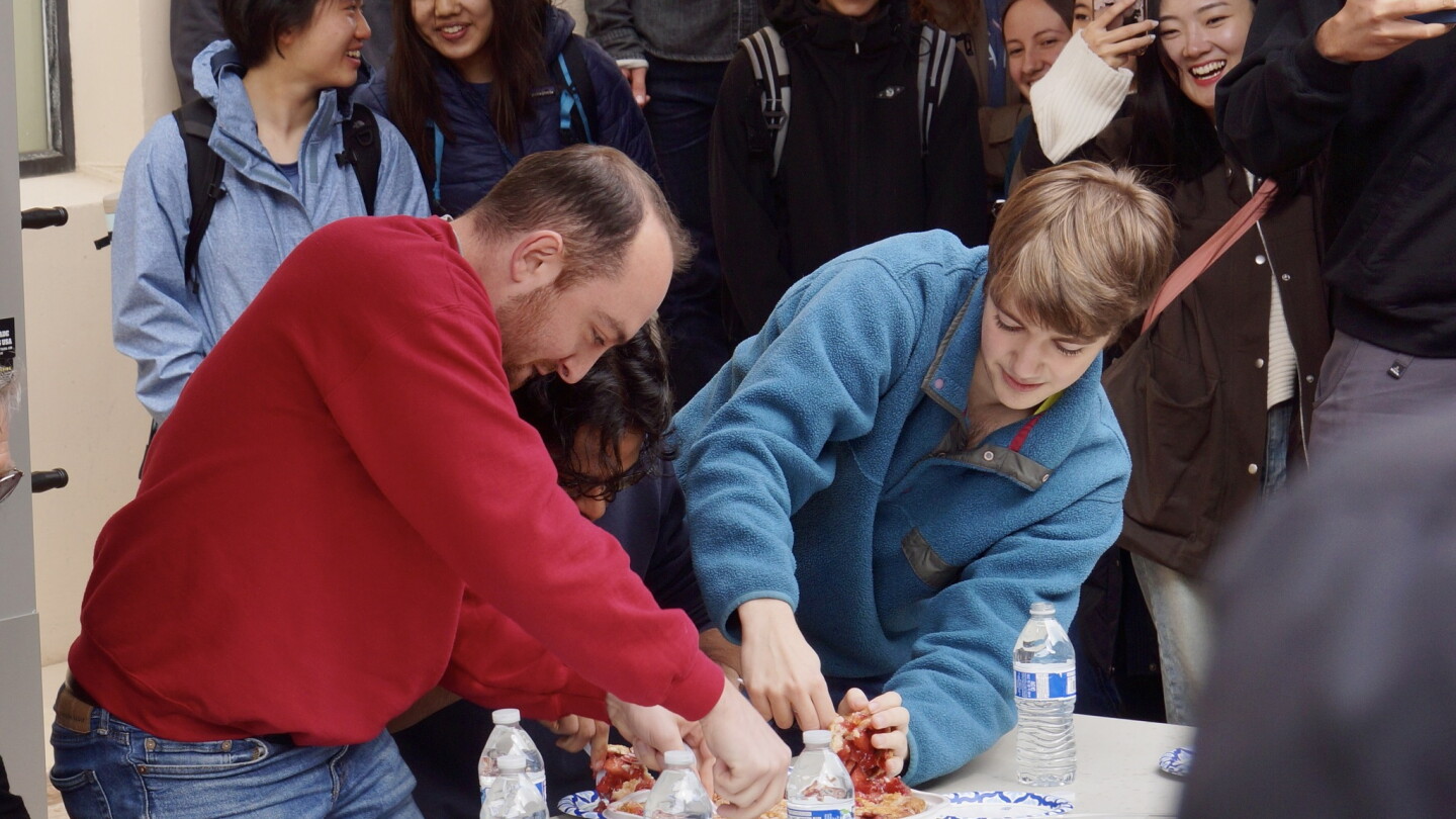 Pi Eating Contest Physics Wins First Annual Pi Day Pie-Eating Contest