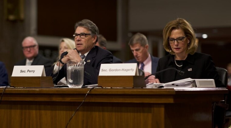 Rick Perry and Lisa Gordon-Hagerty at Budget Hearing