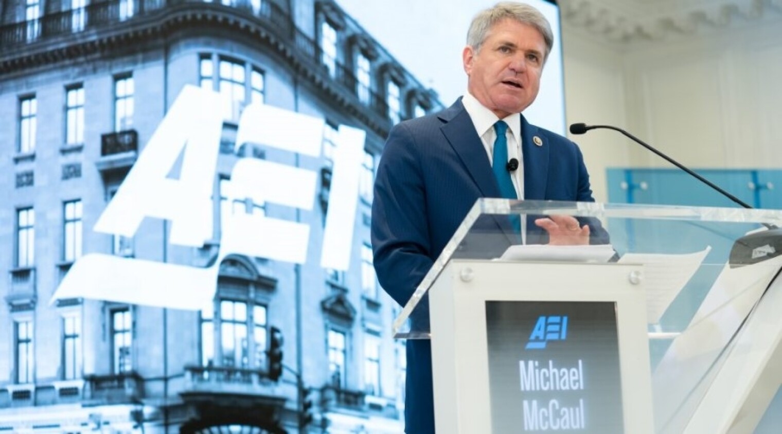 House Foreign Affairs Committee Ranking Member Michael McCaul (R-TX) delivering a major speech on U.S.–China relations at the American Enterprise Institute in February. Last week, McCaul was named chair of a new “China Task Force” created by House Republi