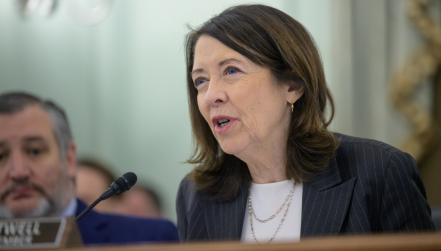 Senate Commerce, Science, and Transportation Committee Ranking Member Maria Cantwell (D-WA) speaking at a hearing earlier this year.