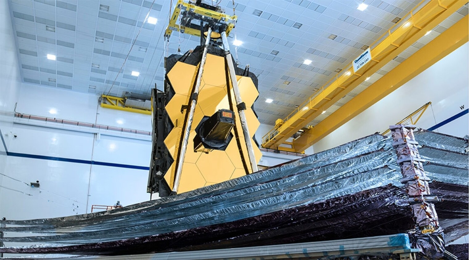 The James Webb Space Telescope is currently undergoing pre-launch integration and testing at Northrop Grumman Aerospace Systems in Redondo Beach, California.