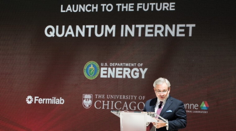 Energy Secretary Dan Brouillette speaking at the launch event for the Department of Energy’s quantum internet initiative. 