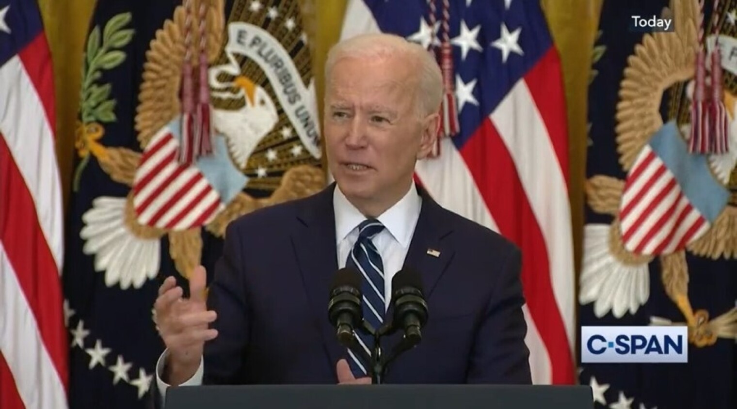 President Biden speaks last week during his first press conference since taking office.