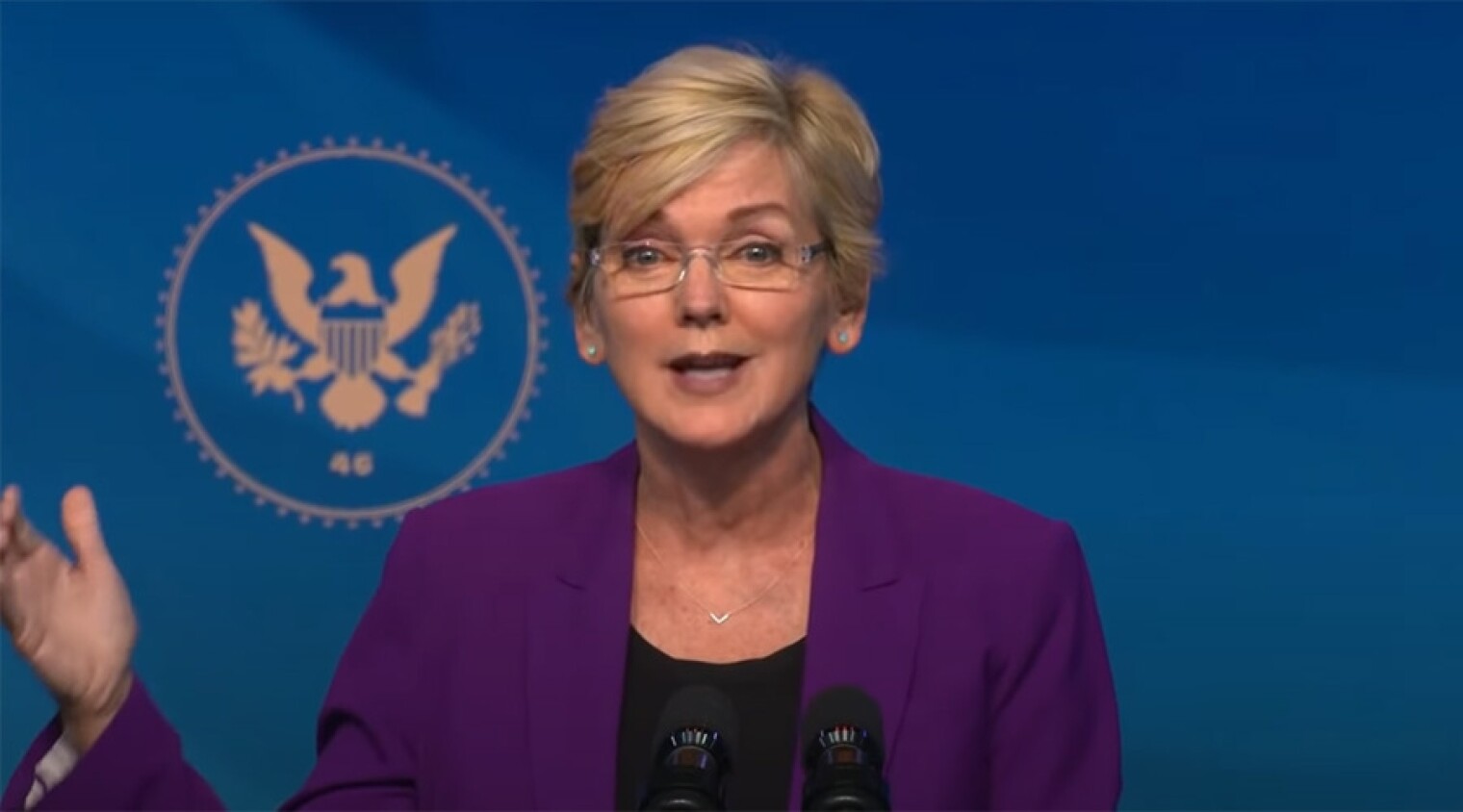 Jennifer Granholm speaks following her introduction as President Biden’s nominee for energy secretary.