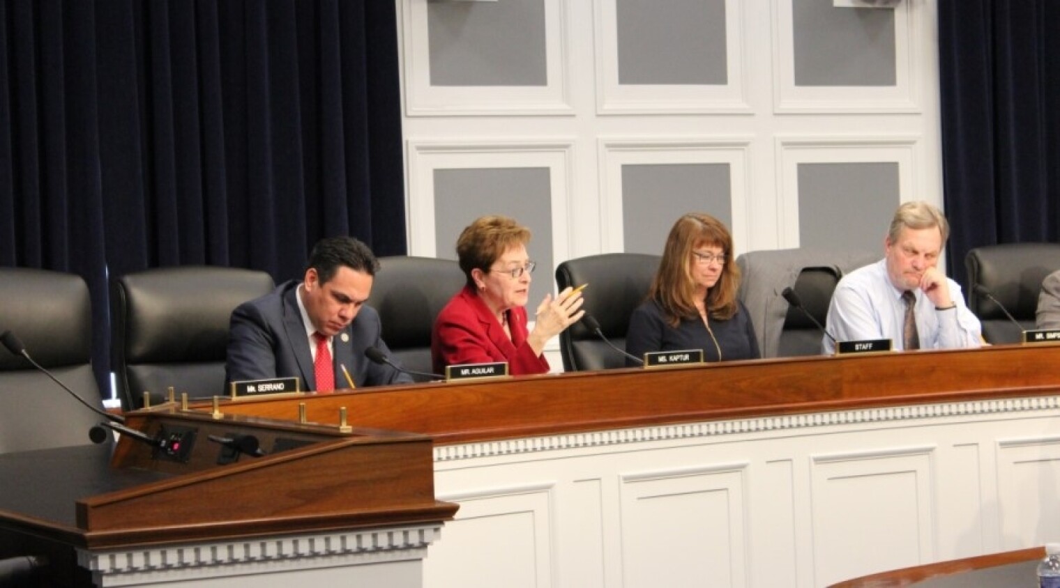 Rep. Marcy Kaptur (D-OH), second from left, speaks at a hearing of the House Energy-Water Appropriations Subcommittee, which drafts legislation that funds the Department of Energy and U.S. Army Corps of Engineers.