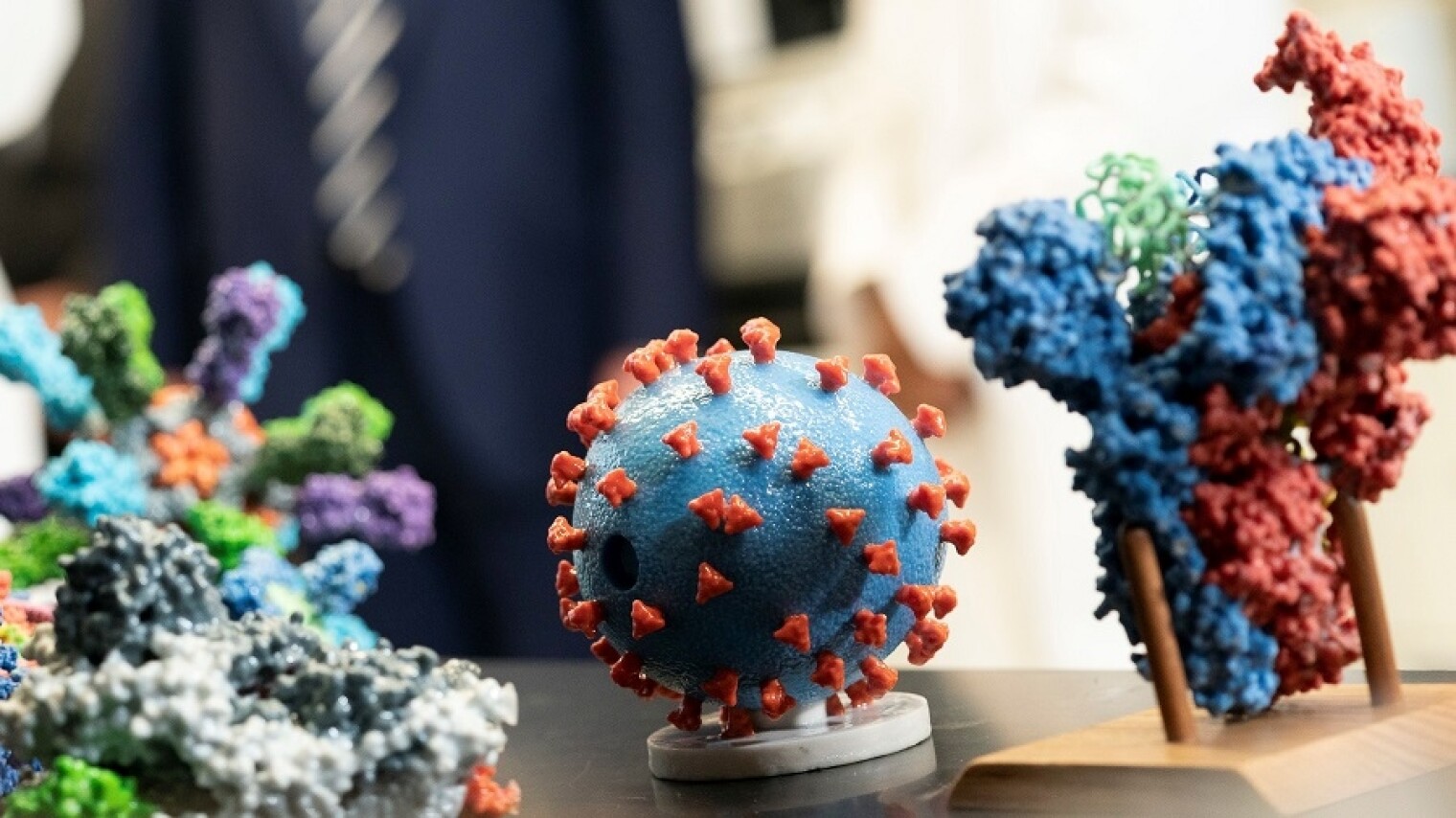 A model of a virus displayed during President Trump’s visit to the National Institutes of Health on March 3.