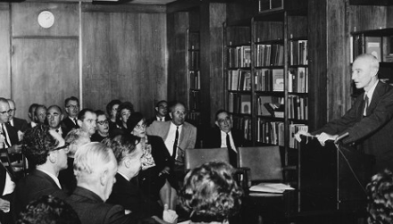 Robert Oppenheimer speaking at the Niels Bohr Library Dedication in New York. .png
