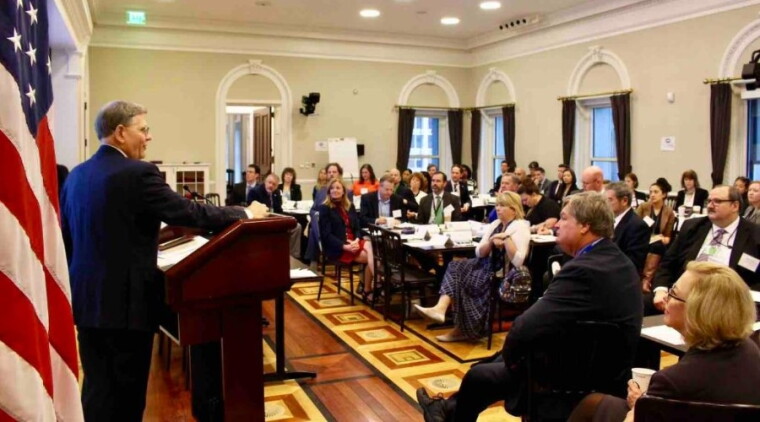 White House Office of Science and Technology Policy Director Kelvin Droegemeier addressing a meeting of federal agency staff on Oct. 31.