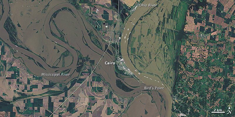 Mississippi River. NASA Earth Observatory image created by Jesse Allen and Robert Simmon using Landsat data provided by the United States Geological Survey.