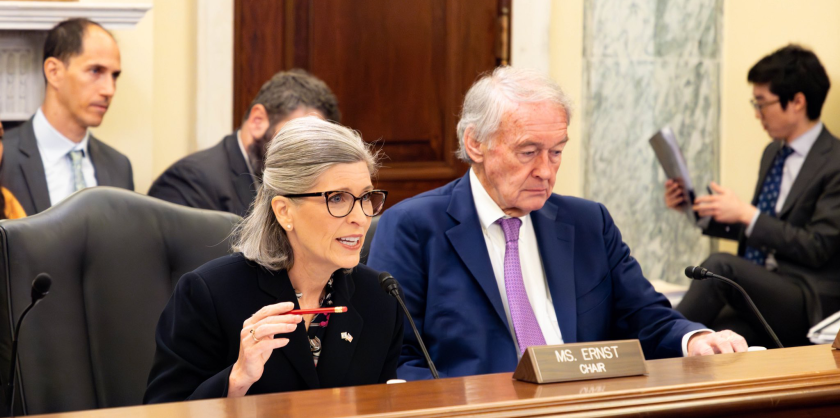 Sens. Joni Ernst (R-IA) and Ed Markey (D-MA) at a Senate Small Business Committee hearing in 2025.