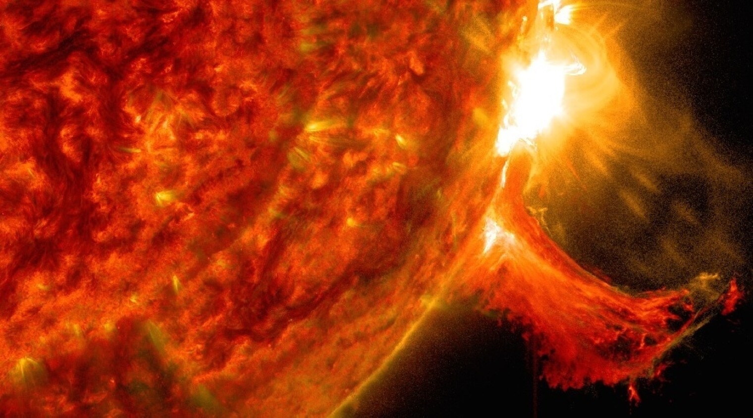 A solar flare imaged by NASA's Solar Dynamics Observatory on Oct. 2, 2014.