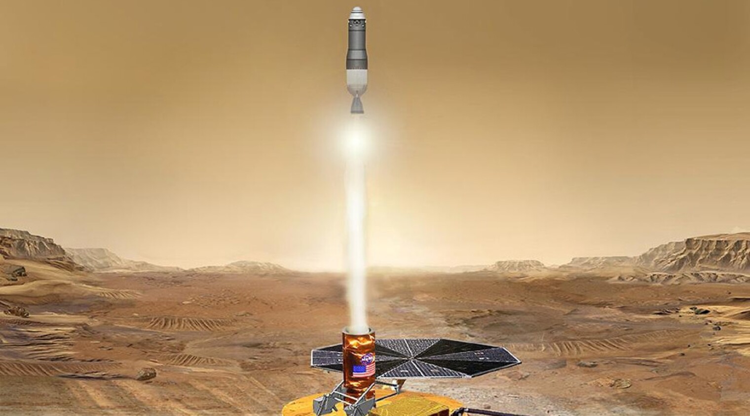 An artistic conception of the proposed Mars Sample Return mission, which NASA is considering for launch in the mid-2020s.