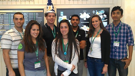 Sean Bentley (in the wizard hat) with Adelphi University students (l to r) Bill Miller, Danielle Sofferman, Jess Scheff, Binayak Kandel, Monika Mohacsi, and Sajan Shrestha at PhysCon 2012.