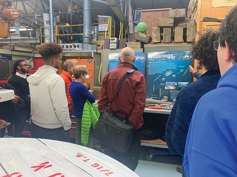 2019 PhysCon attendees hear about the physics of moorings and oceanic research at Woods Hole Oceanographic Institution. Photo courtesy of Jessi Valdez, Texas Lutheran University.