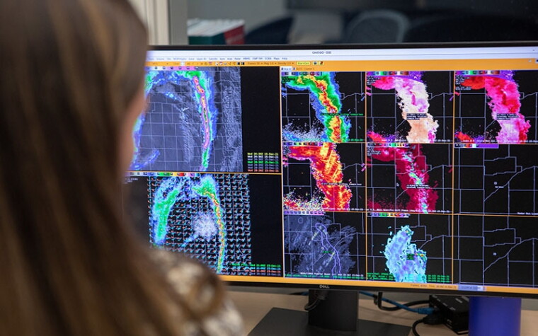 A screen showing NOAA severe weather models