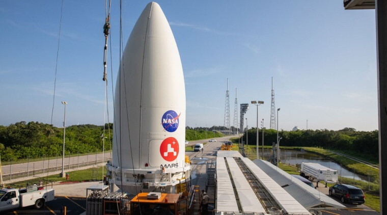 The rocket nosecone containing the Mars Perseverance rover at Cape Canaveral Air Force Station on July 7. 
