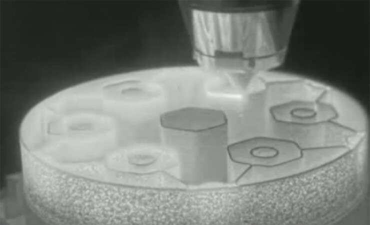 A nuclear reactor component being fabricated using additive manufacturing methods at Oak Ridge National Lab.