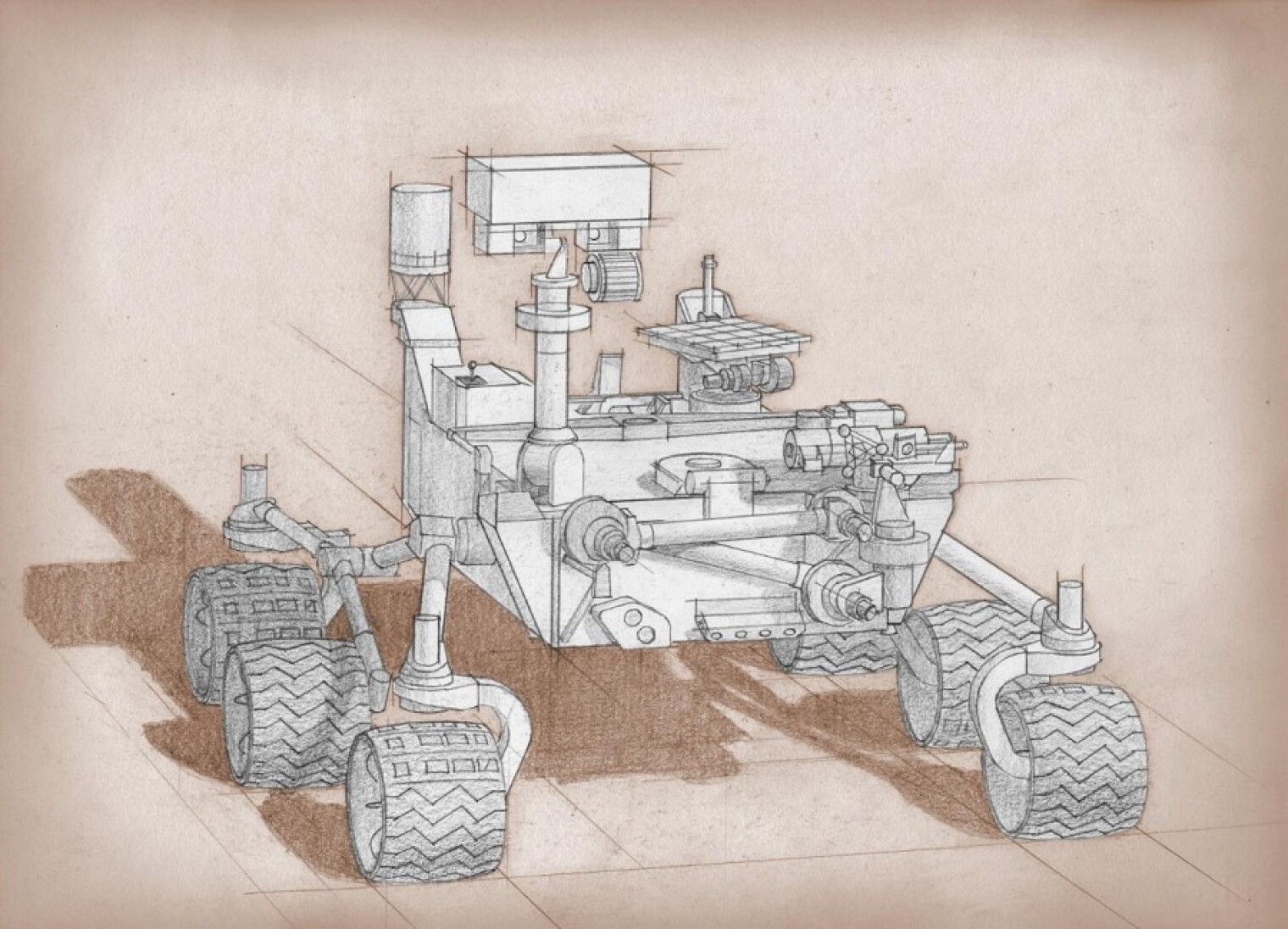 An early conceptual sketch of the Mars 2020 rover.