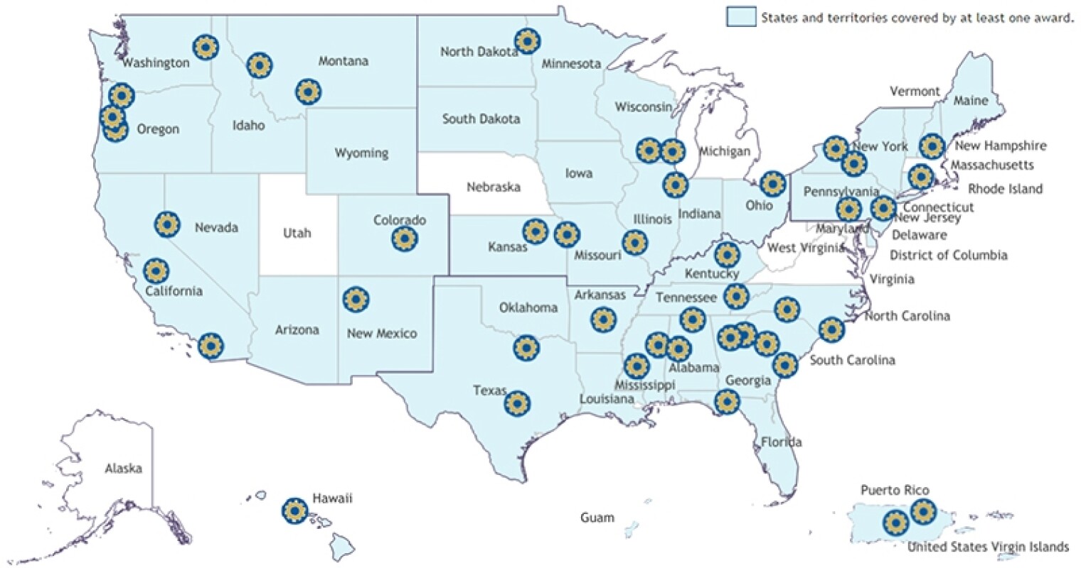 U.S. depicting the locations of the NSF Regional Innovation Engines