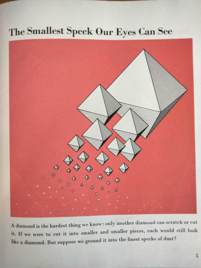 page with red background and many small prisms