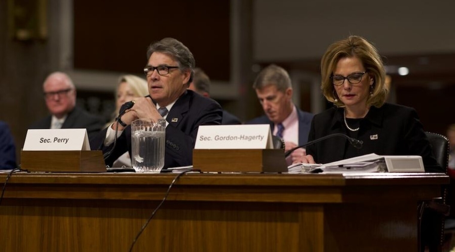 Rick Perry and Lisa Gordon-Hagerty at Budget Hearing