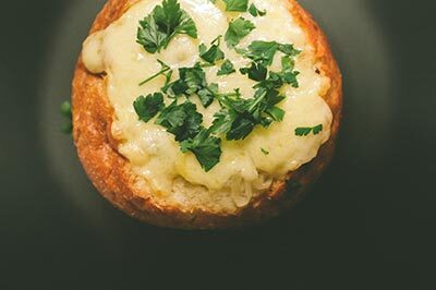 Soup with melted cheese