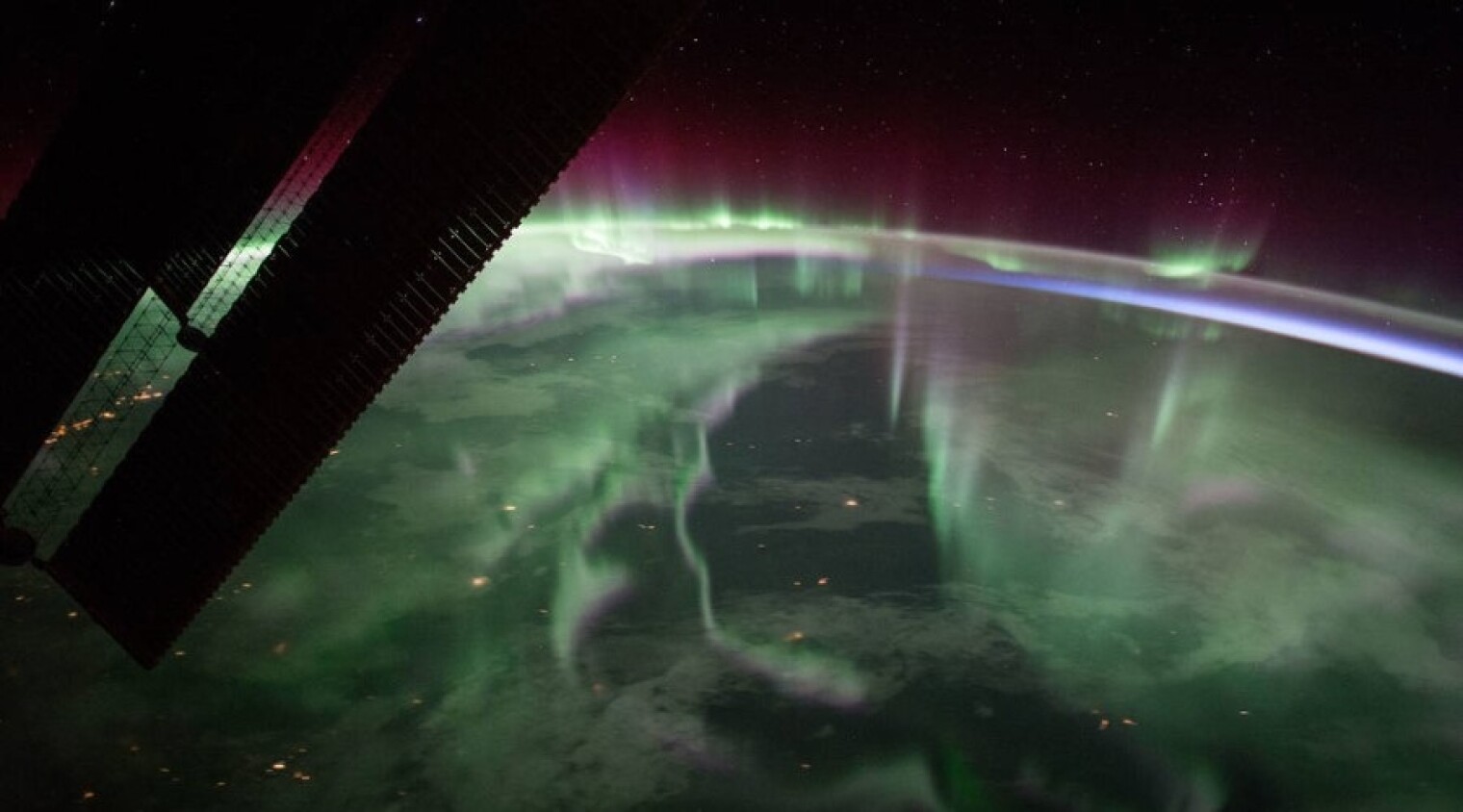 Aurora borealis over Canada, captured by crew on the International Space Station in 2017.