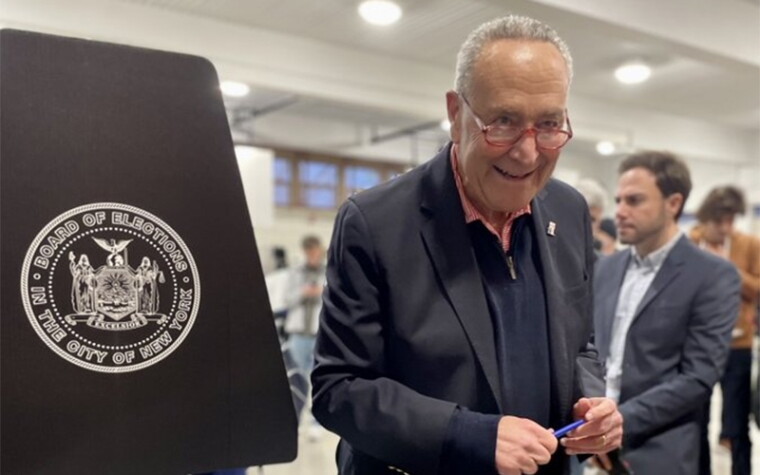 Sen. Chuck Schumer (D-NY) at a polling station on Nov. 8, 2022.