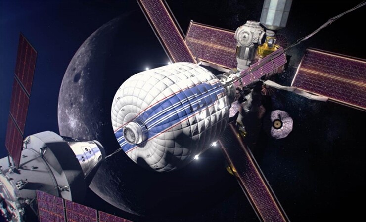 A conceptual illustration of an “evolved” version of the proposed Gateway lunar outpost.