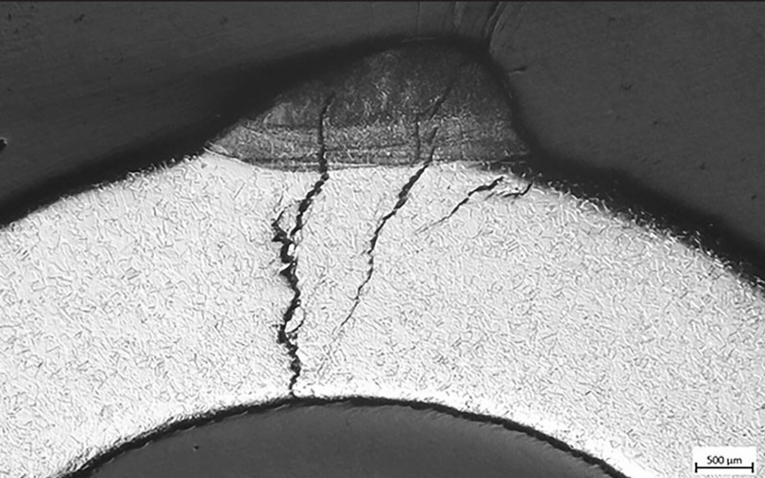 Electron microscopy image of cracks in a one of ITER's thermal shields