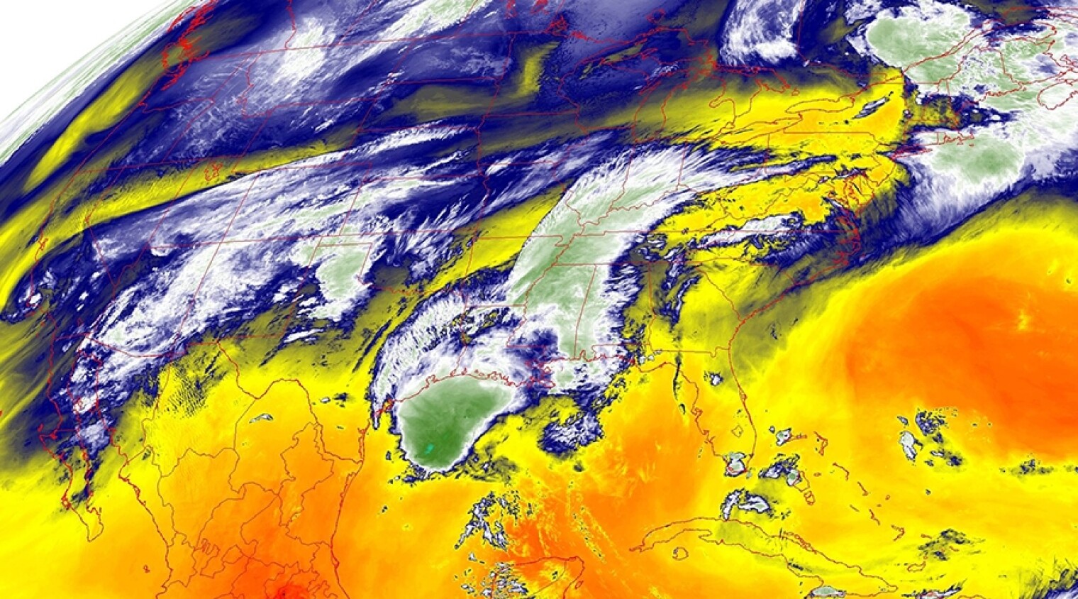 Low-level water vapor over the U.S. from GOES 16