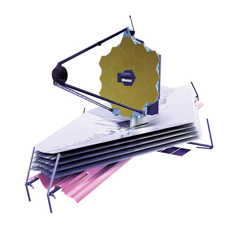 Rendering of the James Webb Space Telescope with its components fully deployed. Image courtesy of NASA.