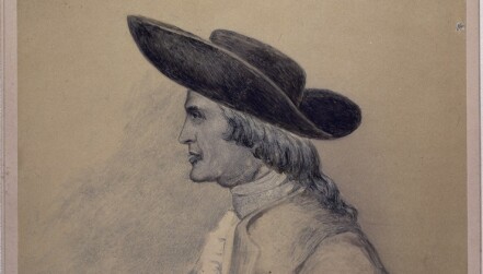 drawn portrait in black on a beige background: Portrait of Henry Cavendish