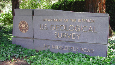 A sign at the entrance of a USGS facility in California.