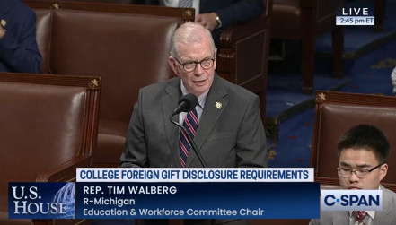 House Education and Workforce Committee Chair Tim Walberg (R-MI) speaks in support of the DETERRENT Act on the House floor.